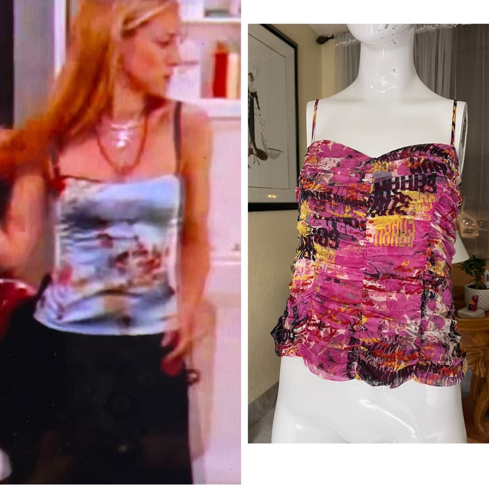 Pink Floral Yera Ruched Ruffled Cami 42 Y2K